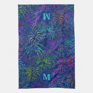 Fyrverkerier 4th av Juli sommarmönster Monogramme Kökshandduk
