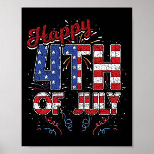Fyrverkerier Glad 4:e Juli USA Flagga Amerikansk 4 Poster