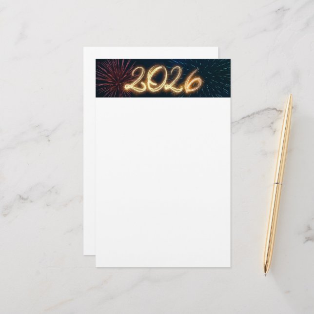 Fyrverkerier Gnistrande Gott Nytt År 2026 Brevpapper (Fram/Back In Situ)