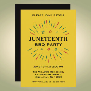 Fyrverkerier Gul Röd Grön Svart Juneteenth Grillfe Inbjudningar