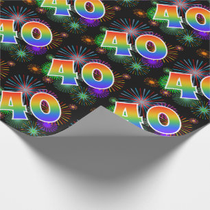 Fyrverkerier med färg + Rainbow Mönster "40", h Presentpapper