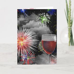 Fyrverkerier och vin glasfödelsedag kort