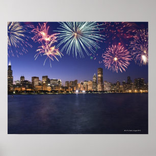 Fyrverkerier över Chicago horisont 2 Poster