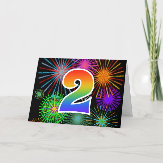 Fyrverkerier + Rainbow Mönster "2", händelsenummer Kort (Framsida)