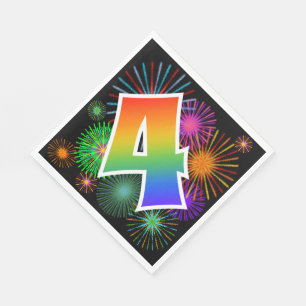 Fyrverkerier + Rainbow Mönster "4" Händelsenummer Pappersservett