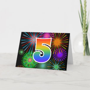 Fyrverkerier + Rainbow Mönster "5", händelsenummer Kort