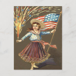 Fyrverkerier Smällkarlsflicka USA Flagga Stjärna Vykort