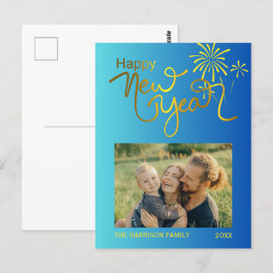 Fyrverkeripjäs Guld Gott nytt år-fotoblå övertonin Vykort