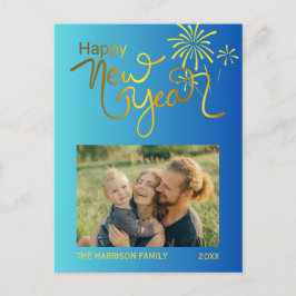 Fyrverkeripjäs Guld Gott nytt år-fotoblå övertonin Vykort