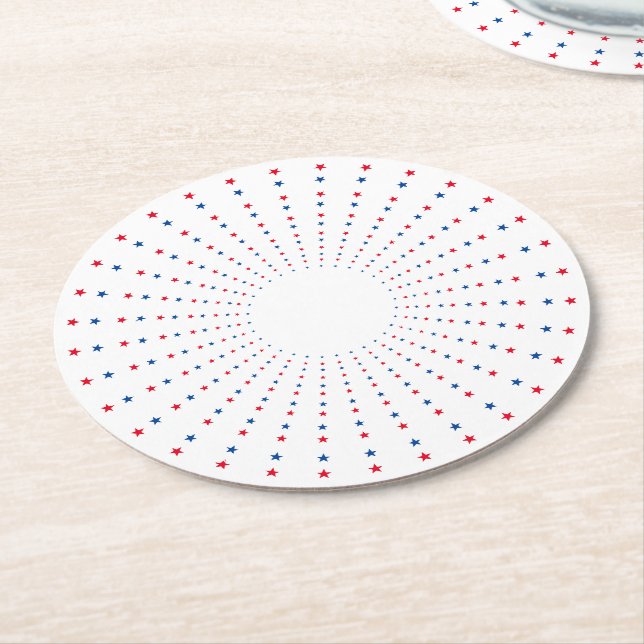 Fyrverkeripjäser av rött vitt blått patriotiska st underlägg papper rund (Vinklad)