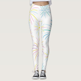 Fyrverkeripjäser med platt färg, nytt år Mönster - Leggings