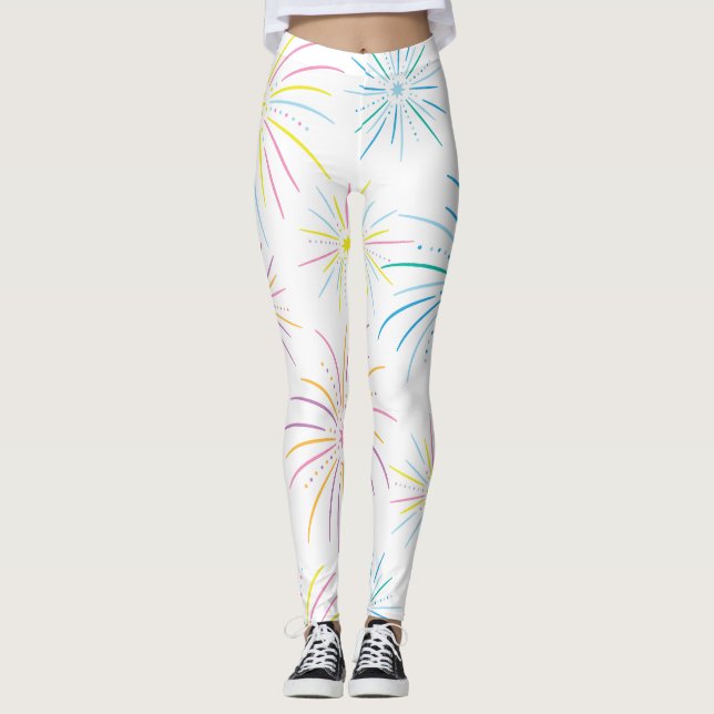 Fyrverkeripjäser med platt färg, nytt år Mönster - Leggings (Framsida)