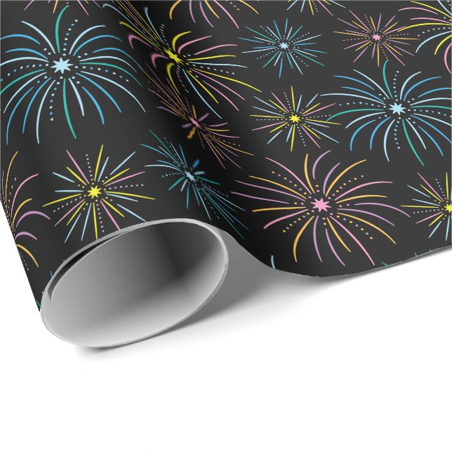 Fyrverkeripjäser med platt färg, nytt år Mönster - Presentpapper (Rullad Hörn)