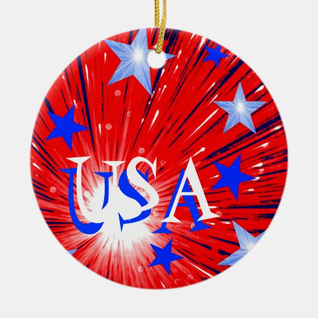 Fyrverkets Rött vitt blått prydnadsämne "USA" Julgransprydnad Keramik (Framsidan)