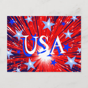 Fyrverkets Rött vitt blått vykort "USA"