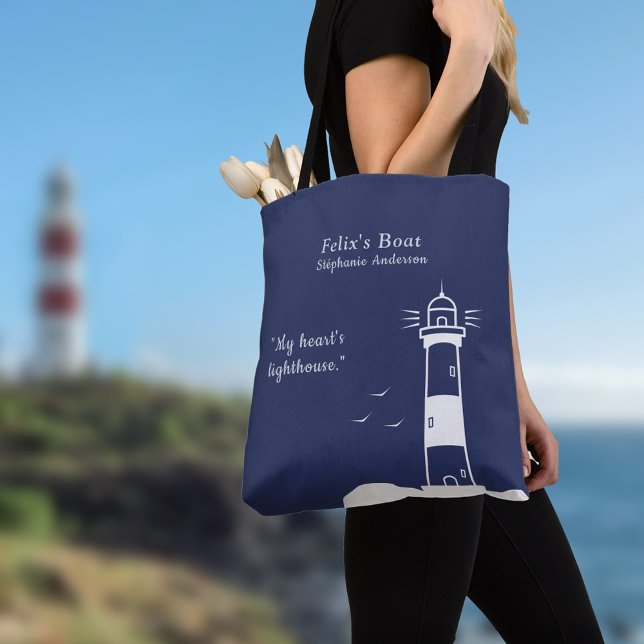 Fyrverksblå marinblå tygkasse (Lighthouse Navy Blue Tote Bag)