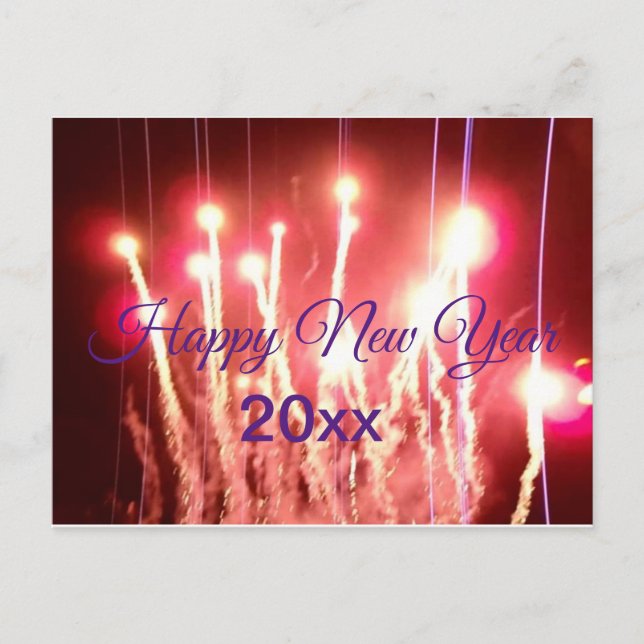 Fyrverksfoto från gott nytt år med år vykort (Framsida)