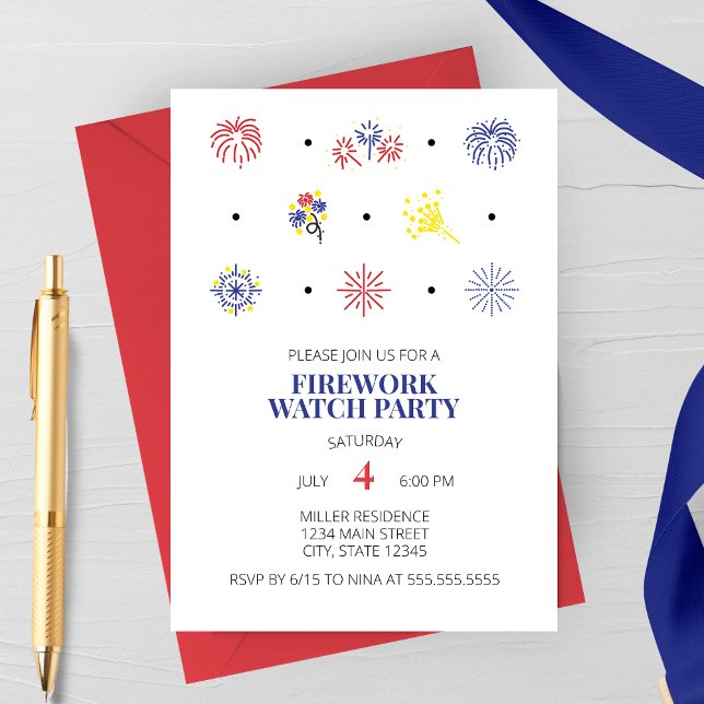 Fyrverksikoner 4:e juli-fest inbjudan (Fireworks Icons | 4th of July Party Invitation | Firework Watch Party)