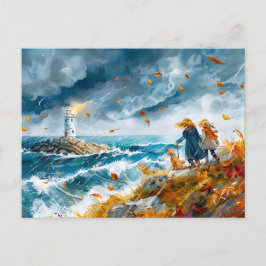 Fyrverksvy i höststorm från Cliff Helg Vykort