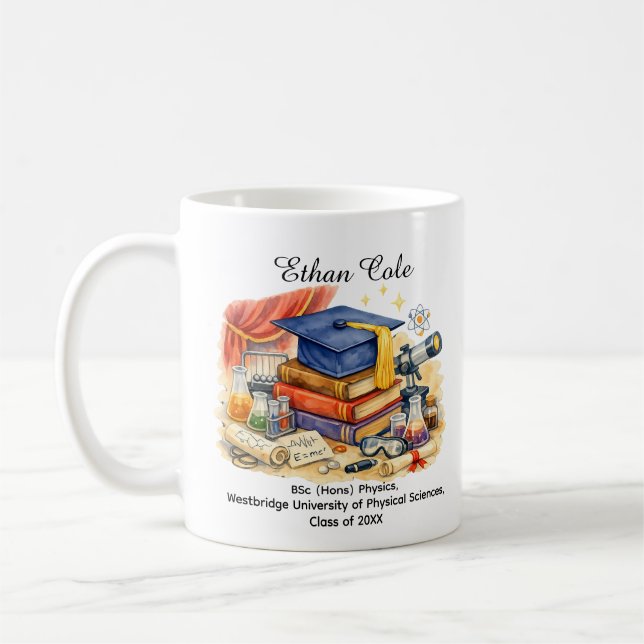 🎓Fysik & Fysiska Vetenskaper Anpassat Namn & Exam Kaffemugg (Vänster)