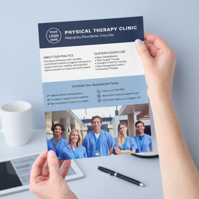 Fysioterapiklinik Anpassad Logotyp Foto QR Reklamblad (Physical Therapy Clinic Custom Logo Photo QR Flyer)