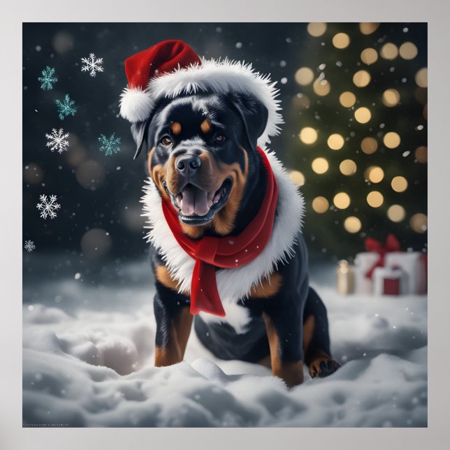 Fysisk jultomtweiler-Hund med Santa Hat Poster (Framsidan)