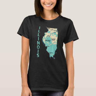 Fysisk Karta i Illinois-statens större städer Sjöa T Shirt