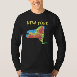 Fysisk Karta i New York, större städer i floderna T Shirt
