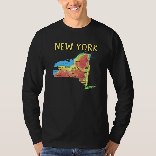 Fysisk Karta i New York, större städer i floderna  T Shirt (Framsida)