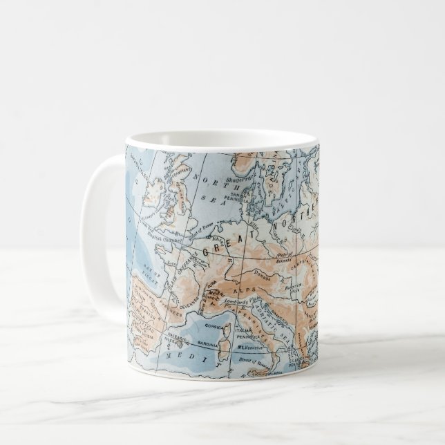 Fysisk karta över Europa (1916) Kaffemugg (Framsida vänster)