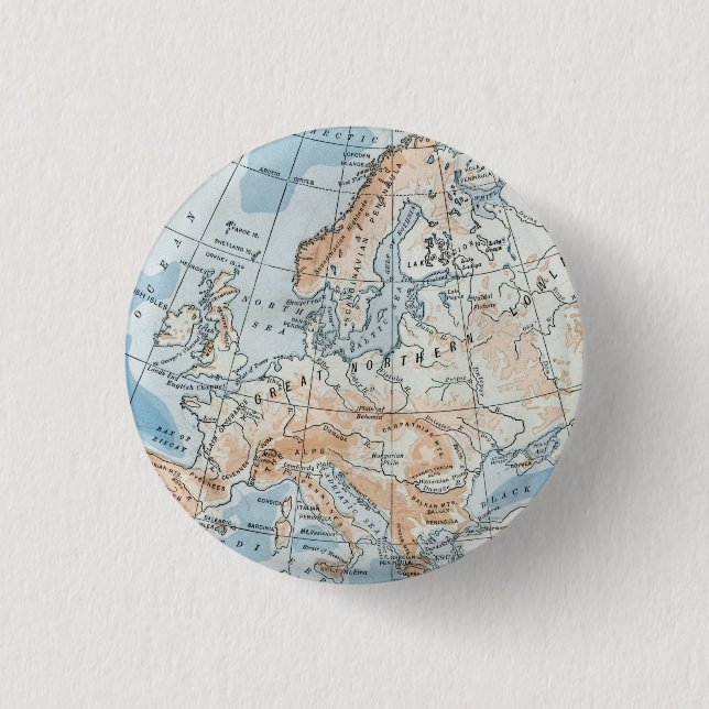 Fysisk karta över Europa (1916) Knapp (Framsida)