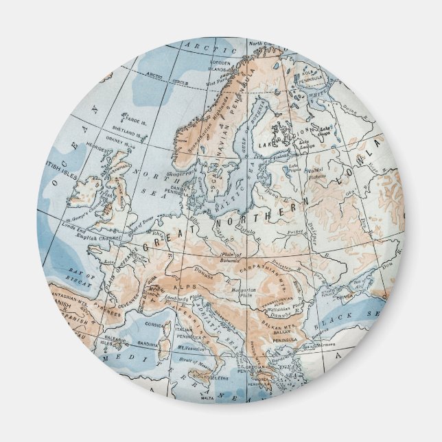 Fysisk karta över Europa (1916) Magnet (Framsidan)