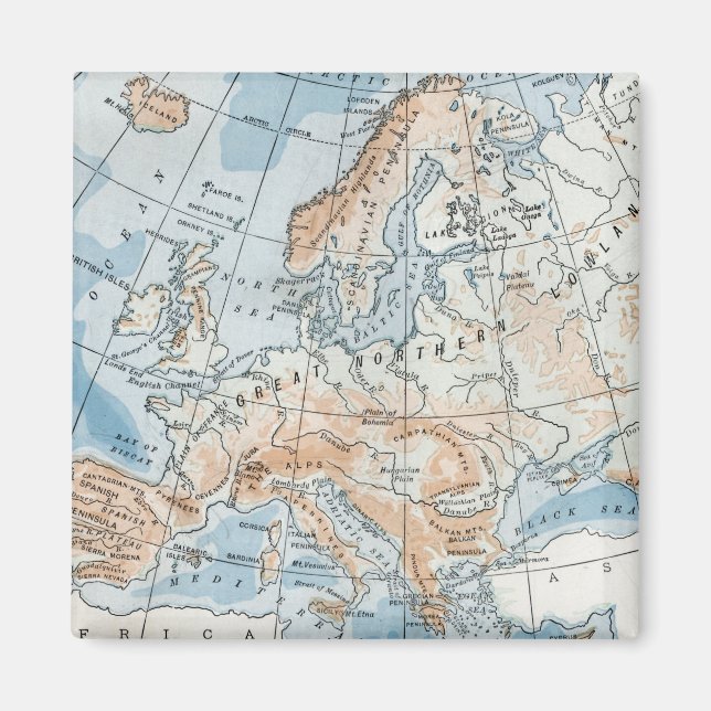 Fysisk karta över Europa (1916) Magnet (Framsidan)