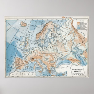 Fysisk karta över Europa (1916) Poster
