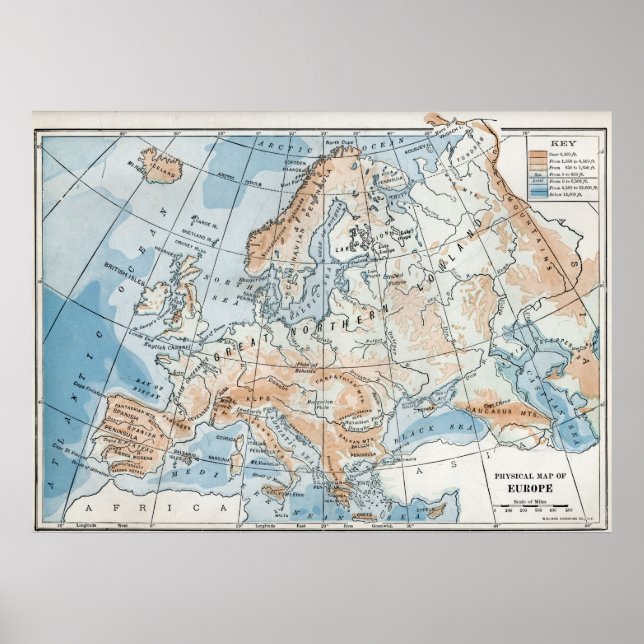 Fysisk karta över Europa (1916) Poster (Framsidan)