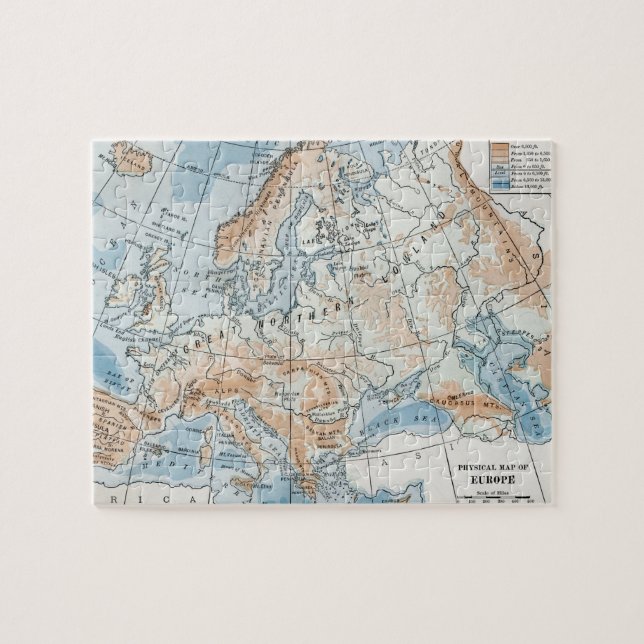 Fysisk karta över Europa (1916) Pussel (Horisontell)