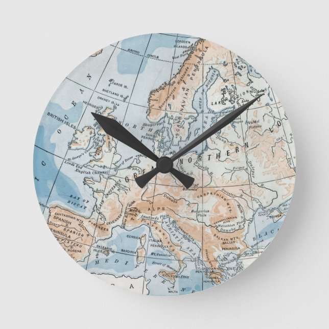 Fysisk karta över Europa (1916) Rund Klocka (Framsida)