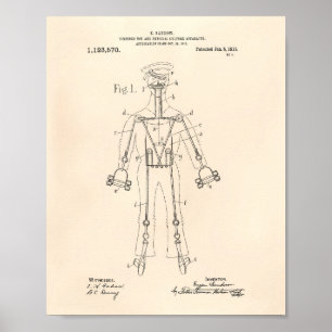 Fysisk kultur 1915 Patent Art Old Peper Poster