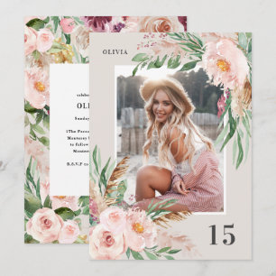 Fysisk Rosa födelsedag för foto av modern blommigt Inbjudningar