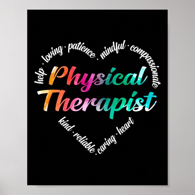 Fysisk terapeut Heart Ord Cloud Watercolor Poster (Framsidan)