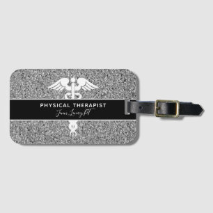 Fysisk terapeut Silver Black Glitter Namn Bagagebricka