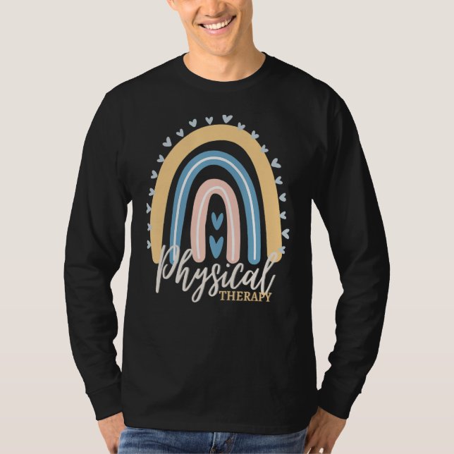 Fysisk terapi regnbågssolnedgångshistorik t shirt (Framsida)