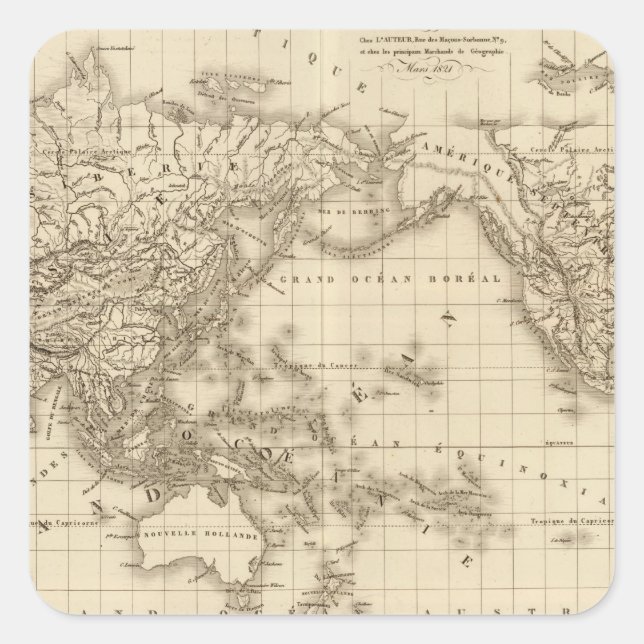 Fysisk världskarta fyrkantigt klistermärke (Framsida)