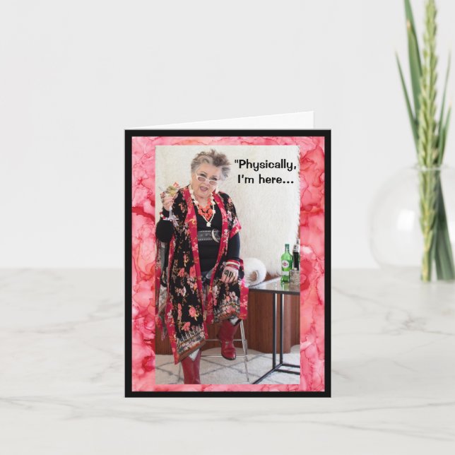 Fysiskt här, men mentalt där hälsningskort kort (Framsida)