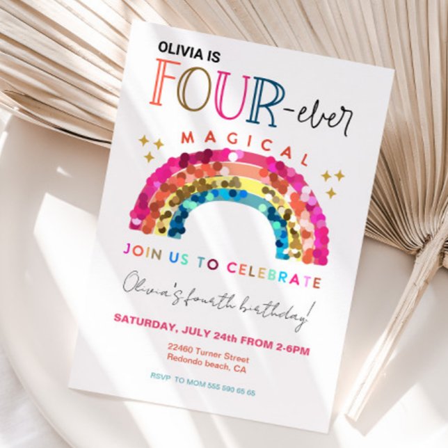 FYUR nånsin Magic söt Rainbow 4e födelsedagen Inbjudningar (Cute Rainbow Four ever magical birthday invitation)