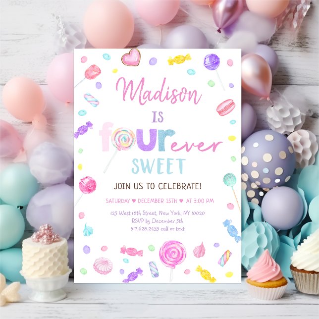 FYUR nånsin Sweet Shop Candy Lollipop Birthday Inbjudningar (Skapare uppladdad)