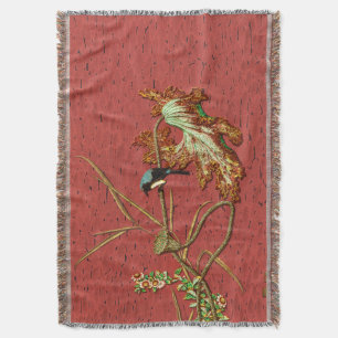 G.A. Audsley Vintage Röd Japansk Fågel Lotus Art Filt