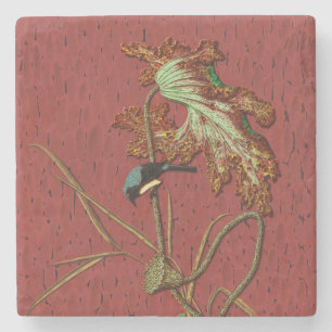 G.A. Audsley Vintage Röd Japansk Fågel Lotus Art Stenunderlägg