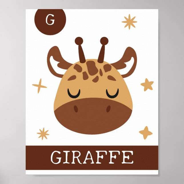 G är för Giraff, Förskola, Sovrum, Barnens Väggkon Poster (Framsidan)