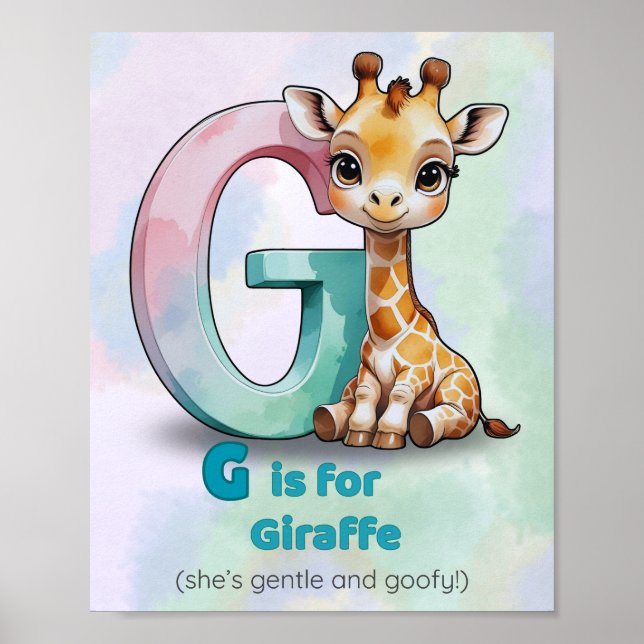 G är för Giraffe - Gentle Alphabet Animal Wall Art Poster (Framsidan)